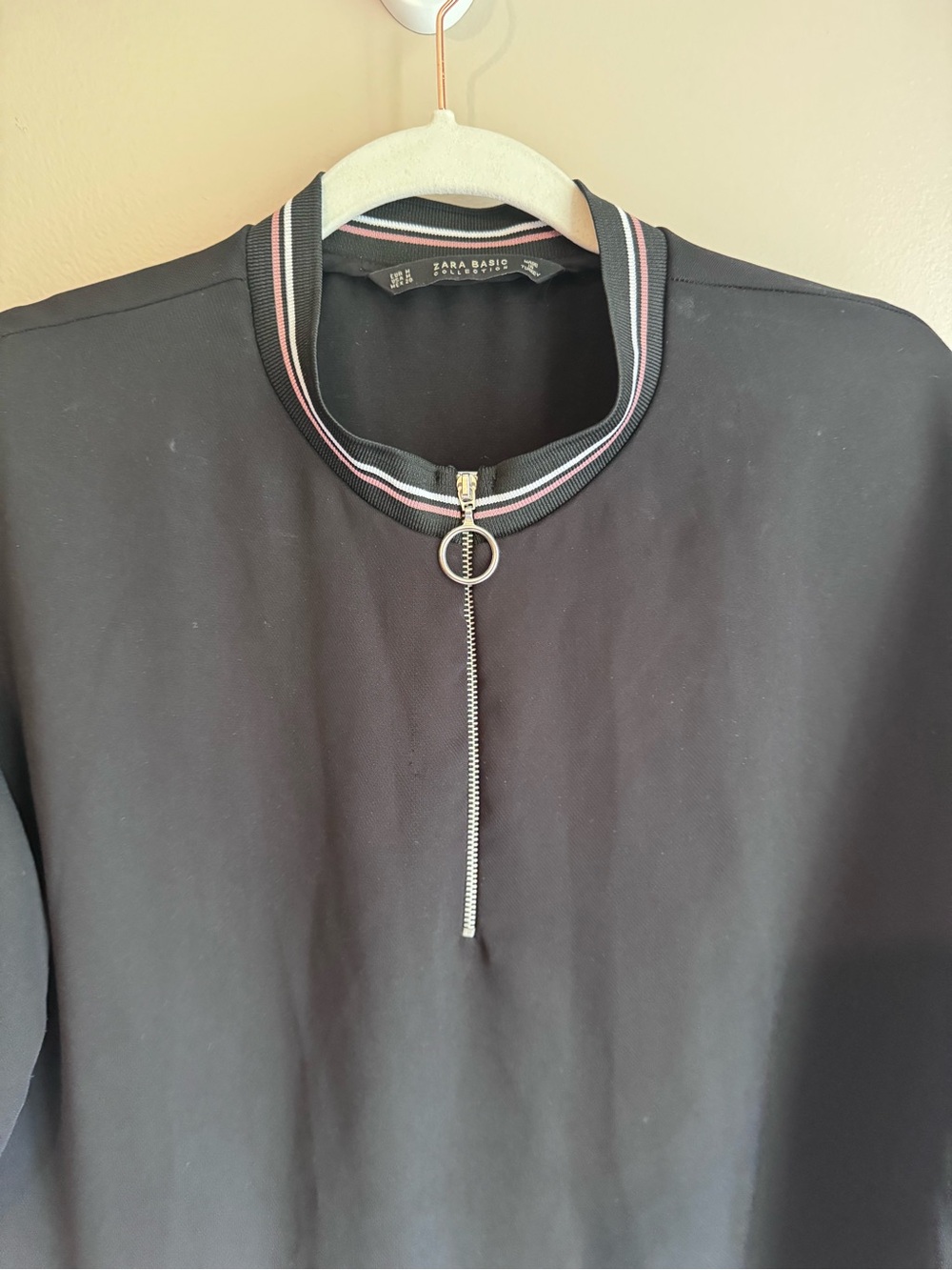 Zara Basic Black Oversized Tunic Shirt Dress Dolman Short Sleeve Zip M - Picture 2 of 8
